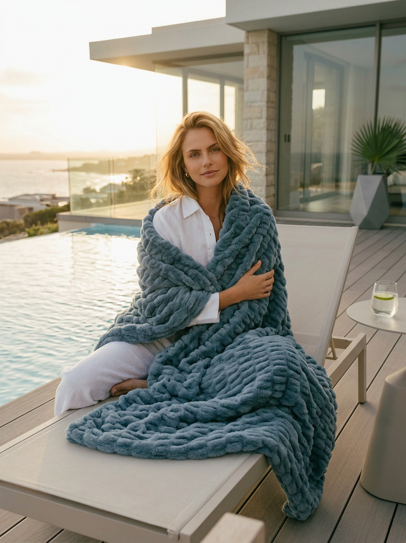 The Steel Ruched Faux Fur Throw